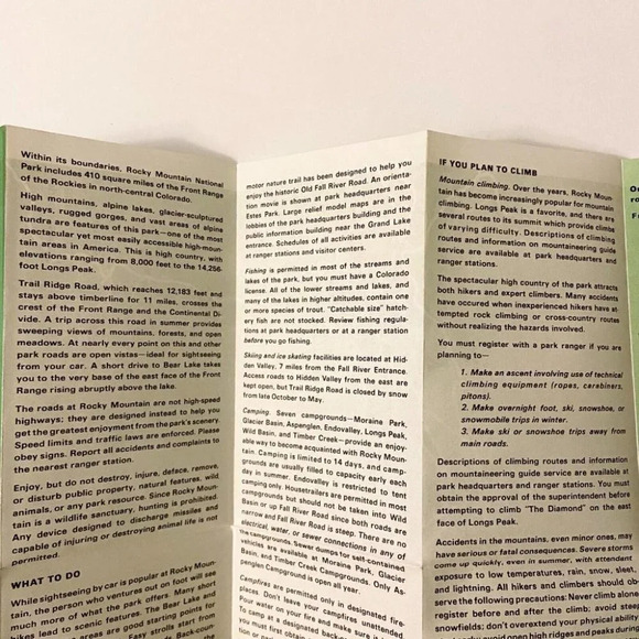 Vintage 1969 Rocky Mountain  National Park Colorado Map Travel Guide Brochure - Picture 10 of 12